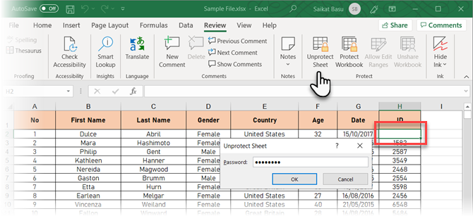 Haga clic en Desproteger hoja en Excel