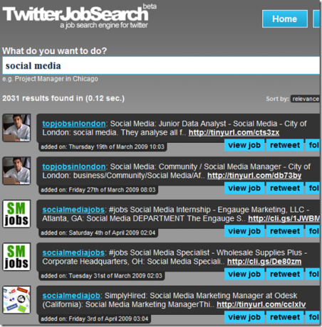 Un motor de búsqueda de empleo para Twitter.