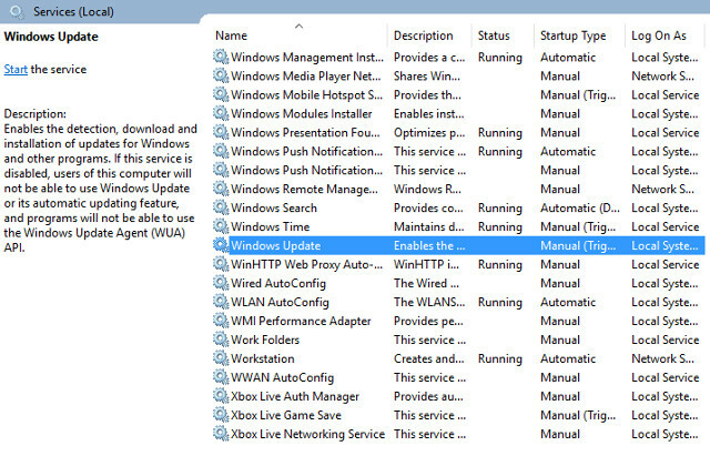 Consola de servicios locales de Windows