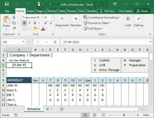 Shift Schedule Excel Template