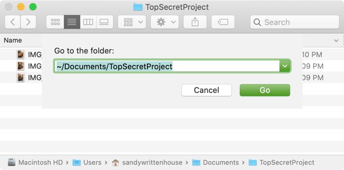 Ingrese la ruta al archivo oculto en Mac