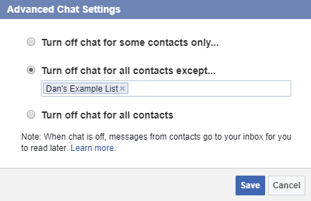 configuración de chat de facebook
