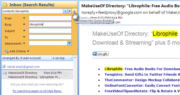 6 formas de buscar correos electrónicos en Outlook 2007 Instant Search4