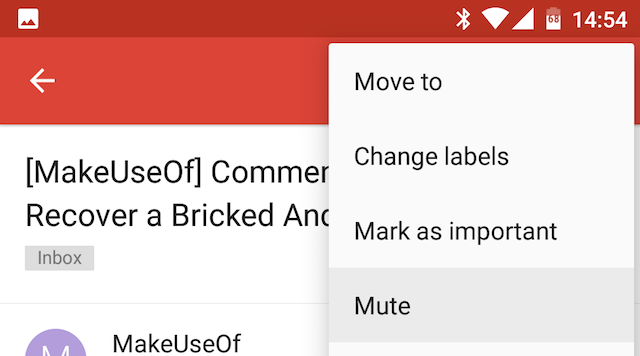 Conversaciones de Android Gmail Mute