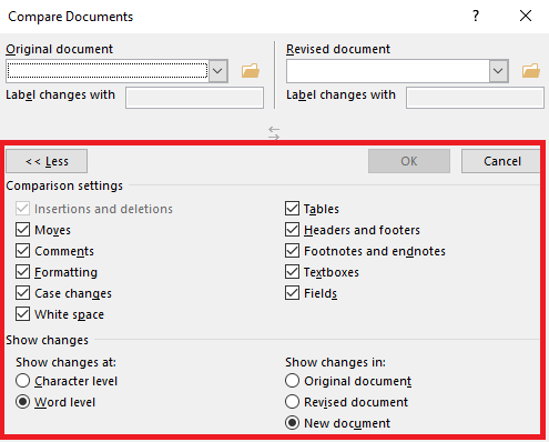 Microsoft Word compara documentos avanzados