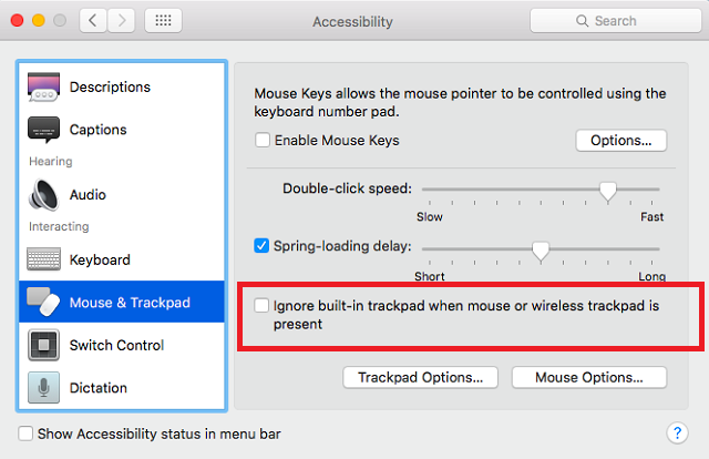 Mac desactiva la configuración del trackpad