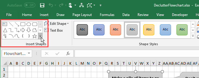 Abra la galería de formas en la pestaña Formato en Excel