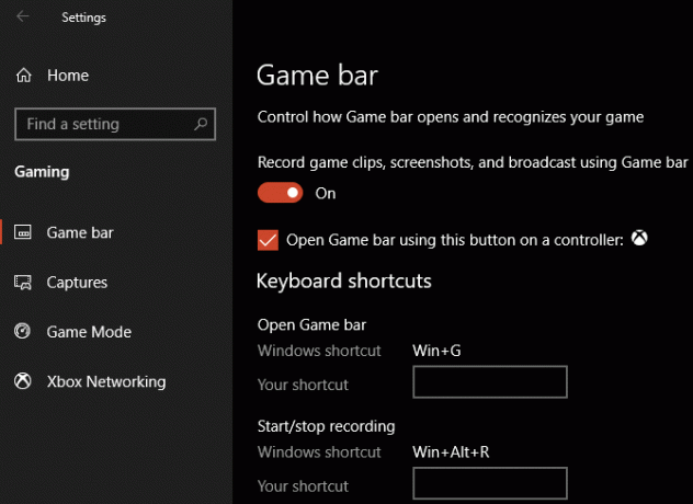 Configuración de la barra de juegos de Windows 10