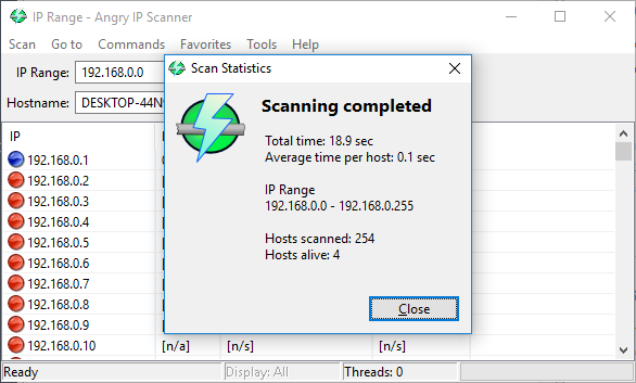 Escaneo de IP Scanner enojado completado