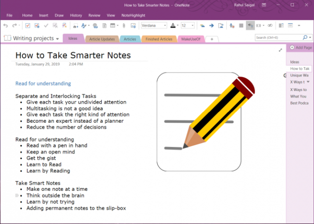 resumen en OneNote 2016