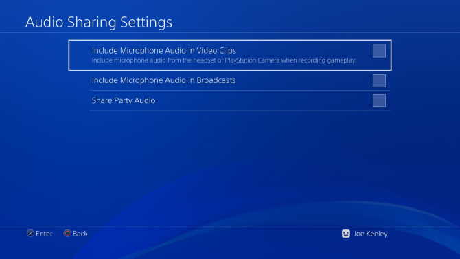 Configuración de uso compartido de audio de PS4