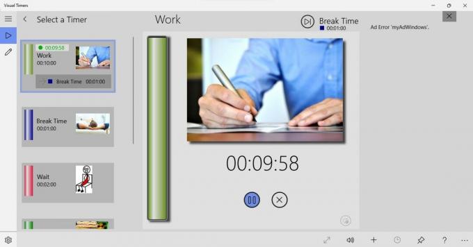 Interfaz de la aplicación Visual Timers que muestra la cuenta regresiva para el trabajo