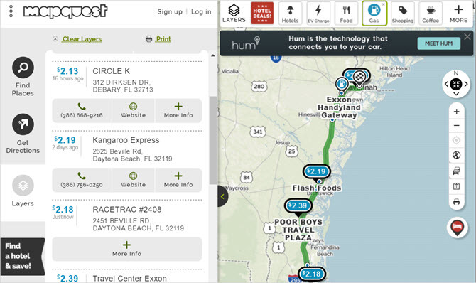 web de gas de mapquest planner