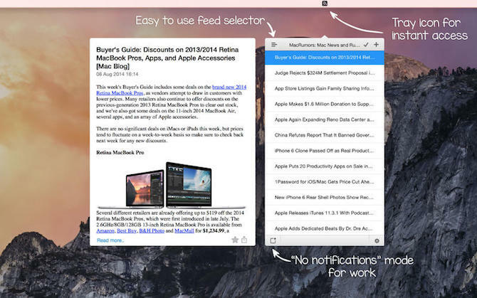 Aplicación de barra de menú Mac RSS Reader