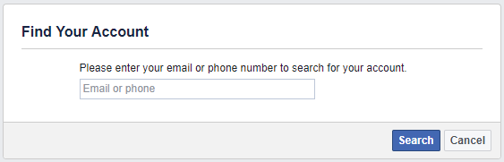 Encuentra tu cuenta de Facebook usando una dirección de correo electrónico o un número de teléfono.