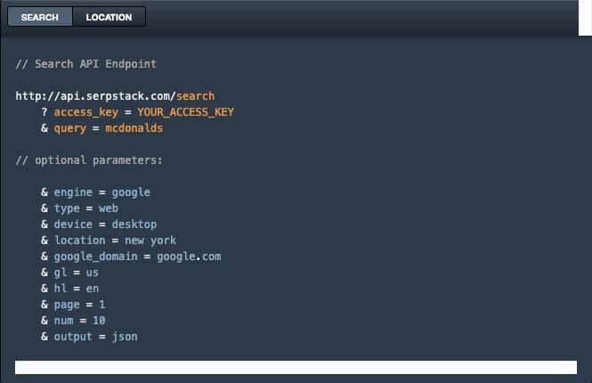 Varios parámetros de serpstack