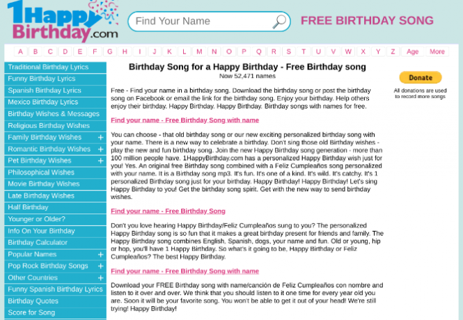 1 Happy Birthday tiene una canción de cumpleaños personalizada gratis con tu nombre