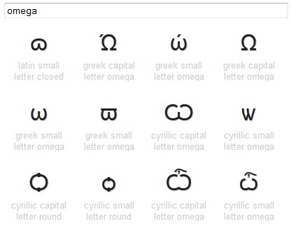 información de caracteres unicode