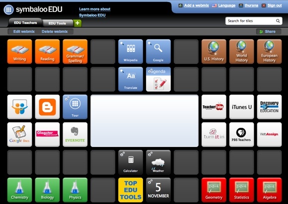 Cree su propio entorno de aprendizaje virtual con SymbalooEDU 01b Página principal de Symbaloo