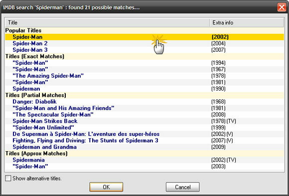 base de datos de películas