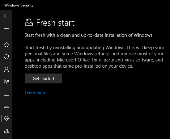 Windows 10 Fresh Start