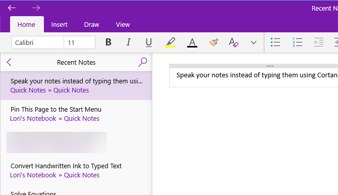 Nota agregada a OneNote usando Cortana