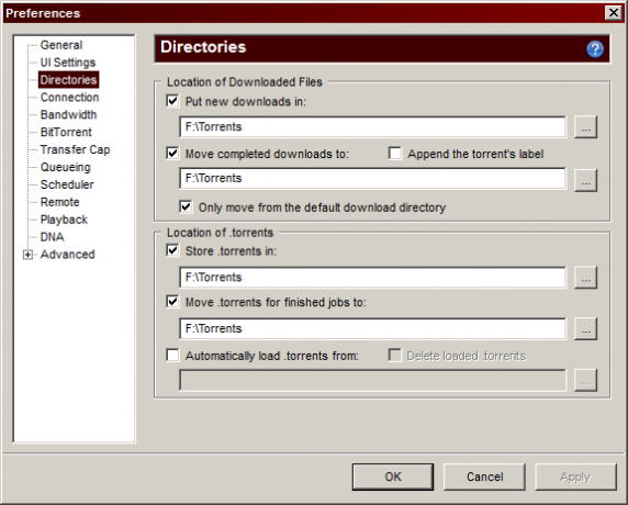 configuración de preferencias de utorrent