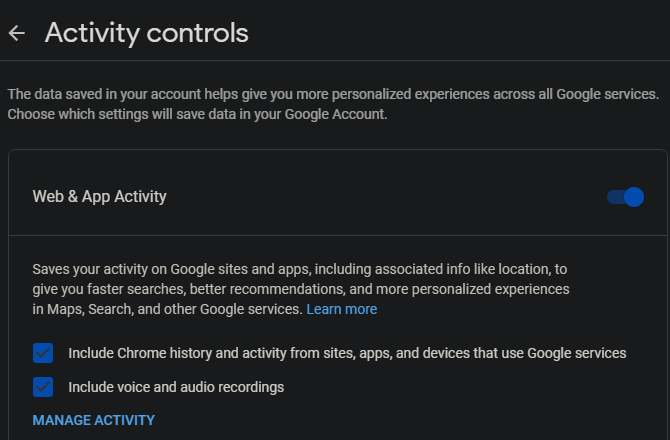 Controles de actividad de Google