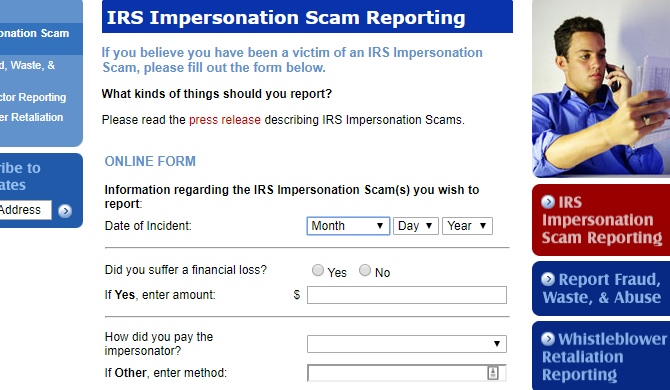 informe de estafa irs