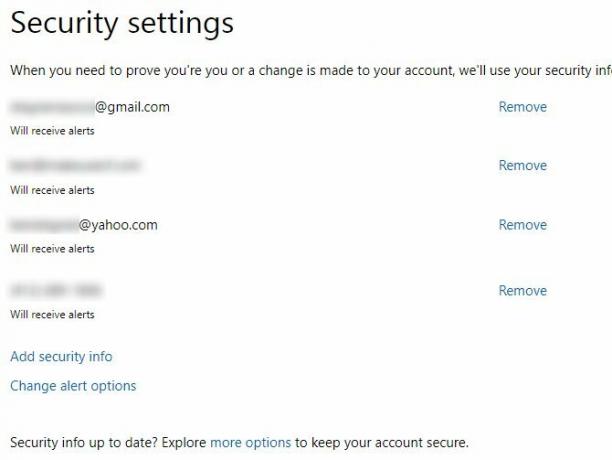 configuración de seguridad de la cuenta de microsoft