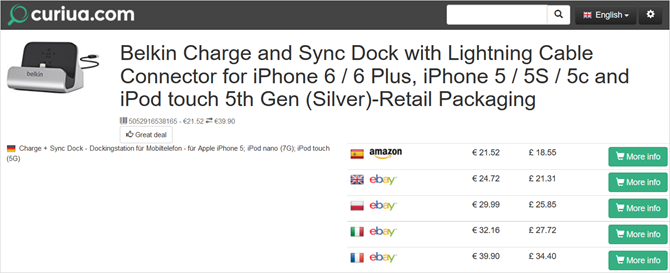Curiua: Compare rápidamente los precios de los 5 sitios web amazónicos europeos de CuriuaeBayProduct