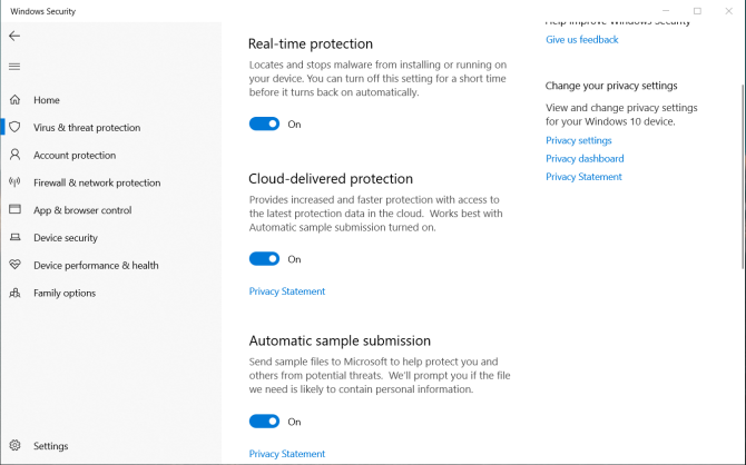 Protección contra virus y amenazas en Windows Defender