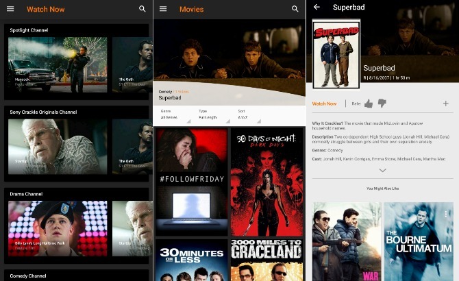 Capturas de pantalla de la aplicación de película gratuita Sony Crackle