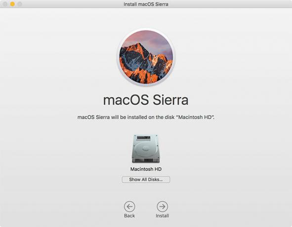 Aviso de instalación de MacOS Sierra