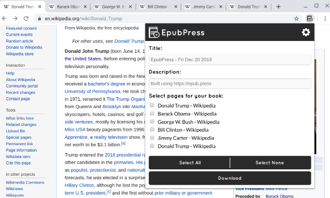 Cree un libro electrónico sin conexión de múltiples enlaces de Wikipedia con EpubPress