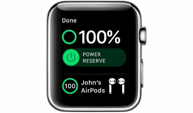 Apple Watch Control Center que muestra la batería de AirPods