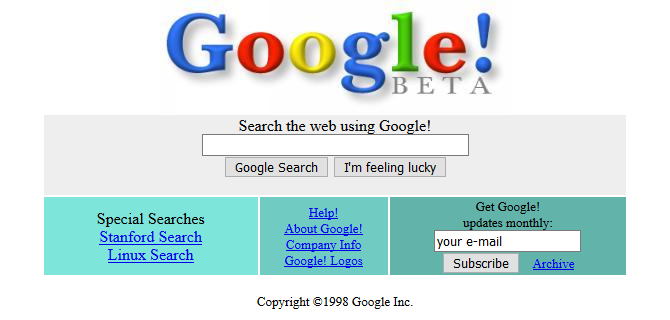Captura de pantalla de Google en 1998