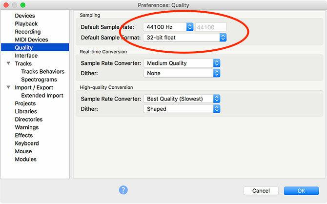 Configuraciones de Audacity