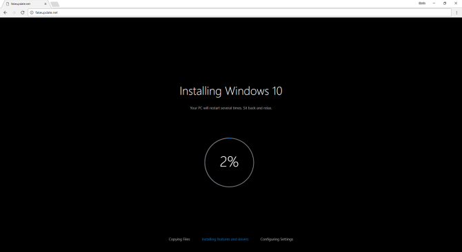 Una pantalla de actualización falsa de Windows 10