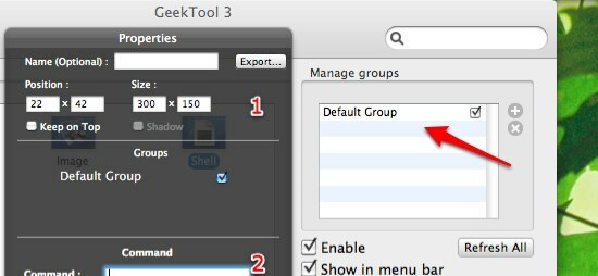 GeekTool - Muestra información del sistema en Mac en propiedades y grupos de estilo 02b