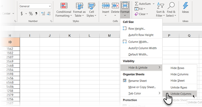 Mostrar columnas de la cinta de opciones en Excel