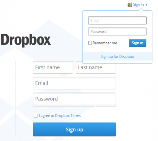 interfaz web de Dropbox