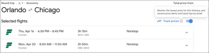 Google FlightsTrack precios alternar vuelo exacto