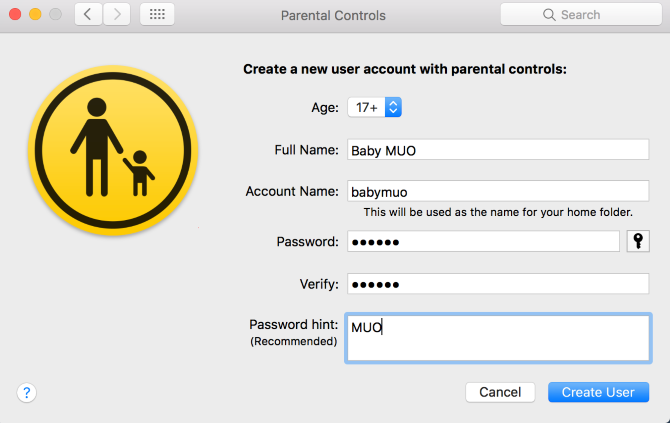 mac crear cuenta de controles parentales