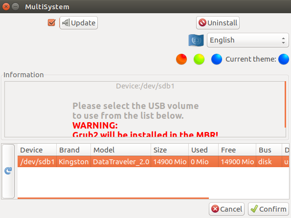 Combine múltiples archivos ISO para grabar una sola imagen ISO de arranque MultiSistema Elija un dispositivo USB