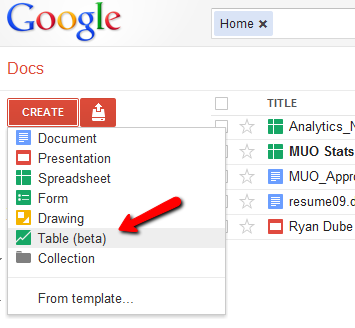tablas de fusión de google