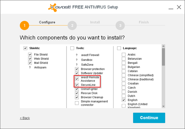 Avast - Instalación - elija los competidores para instalar