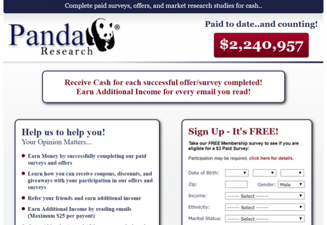 Sitio web en línea de Panda Research Paid Surveys