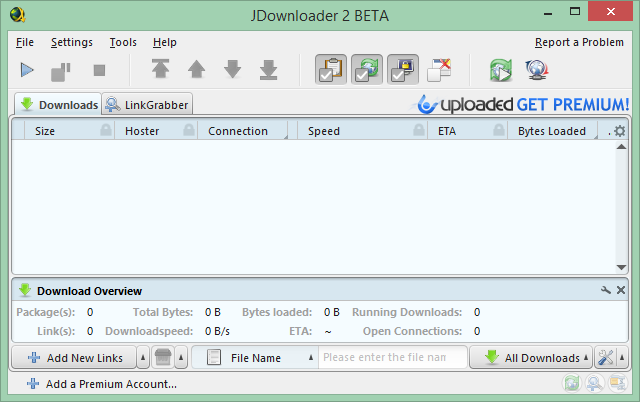 Esta es una captura de pantalla de la interfaz JDownloader. JDownloader permite mejores descargas.