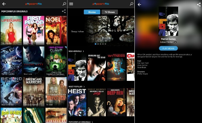 Capturas de pantalla de la aplicación gratuita de películas Popcornflix